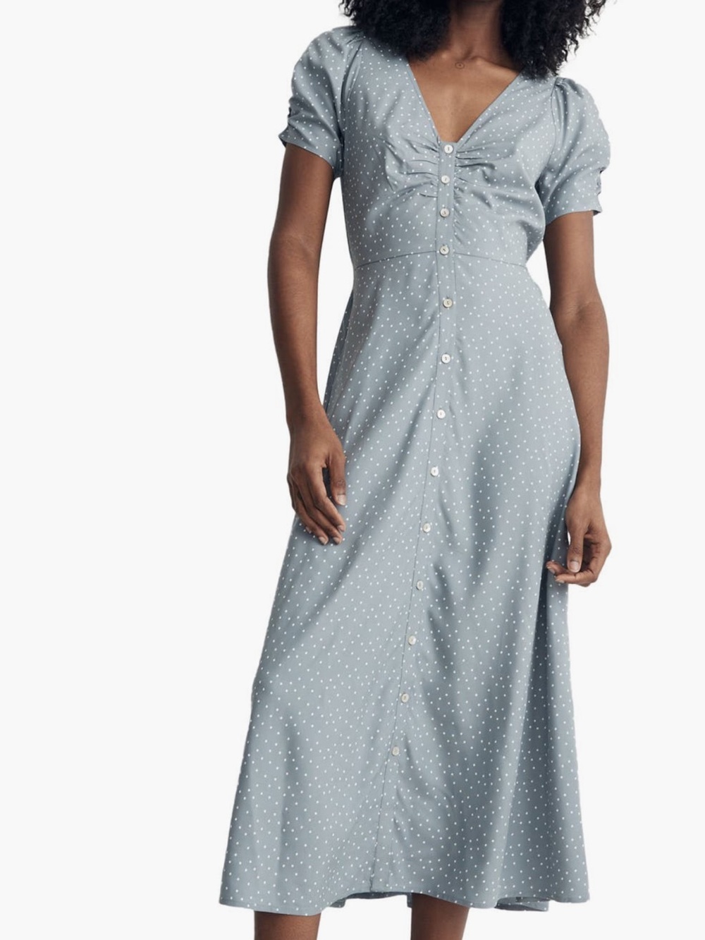 Madewell Leedra Polka Dot Midi Dress Cottagecore Romantic Button Front Size 0
